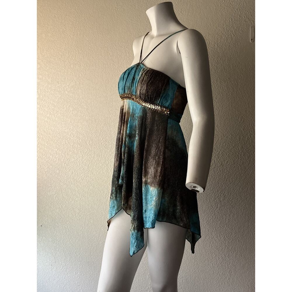 VTG Y2K Wet Seal Tunic Top Handkerchief Hem Fairy Mermaid Boho Turquoise xs/s